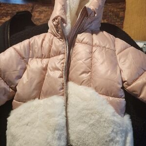 Kids Pink Puffer Jacket with Faux Fur